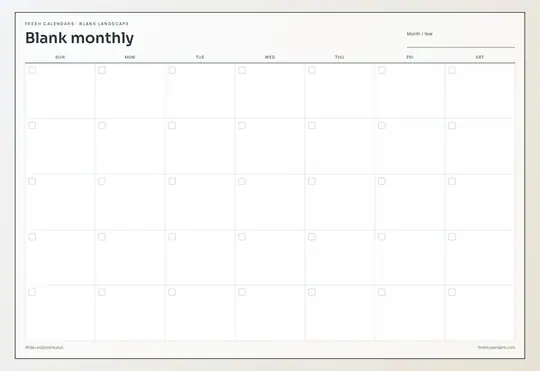Printable blank undated monthly calendar template — Fresh Calendars — Landscape Blank template
