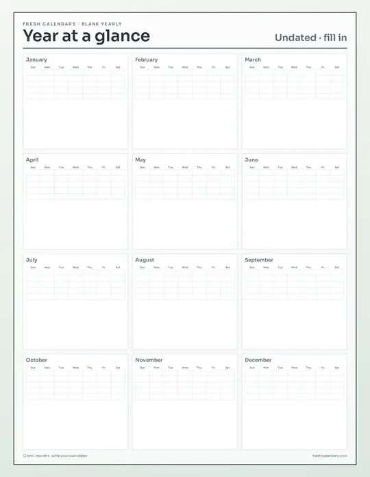 Printable blank undated monthly calendar template — Fresh Calendars