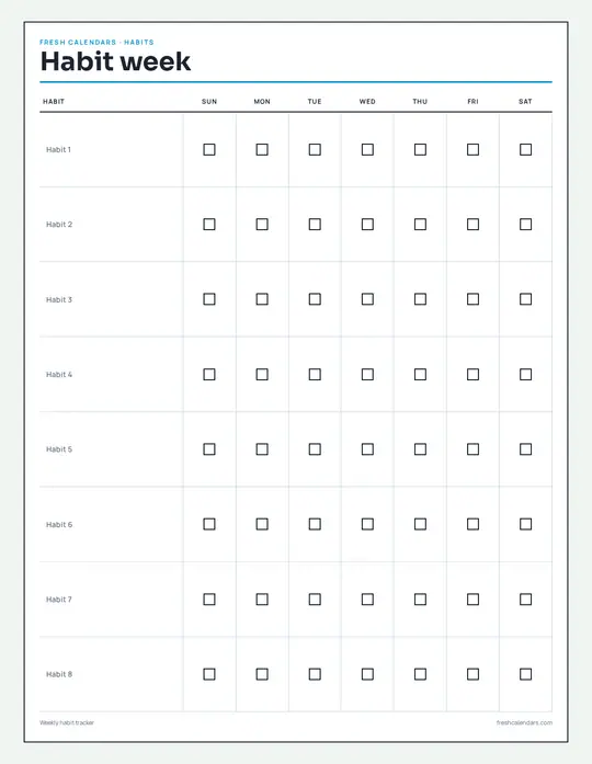 Weekly Calendar Printables · 5 Planner Packs | Fresh Calendars — Habit Tracker Week template