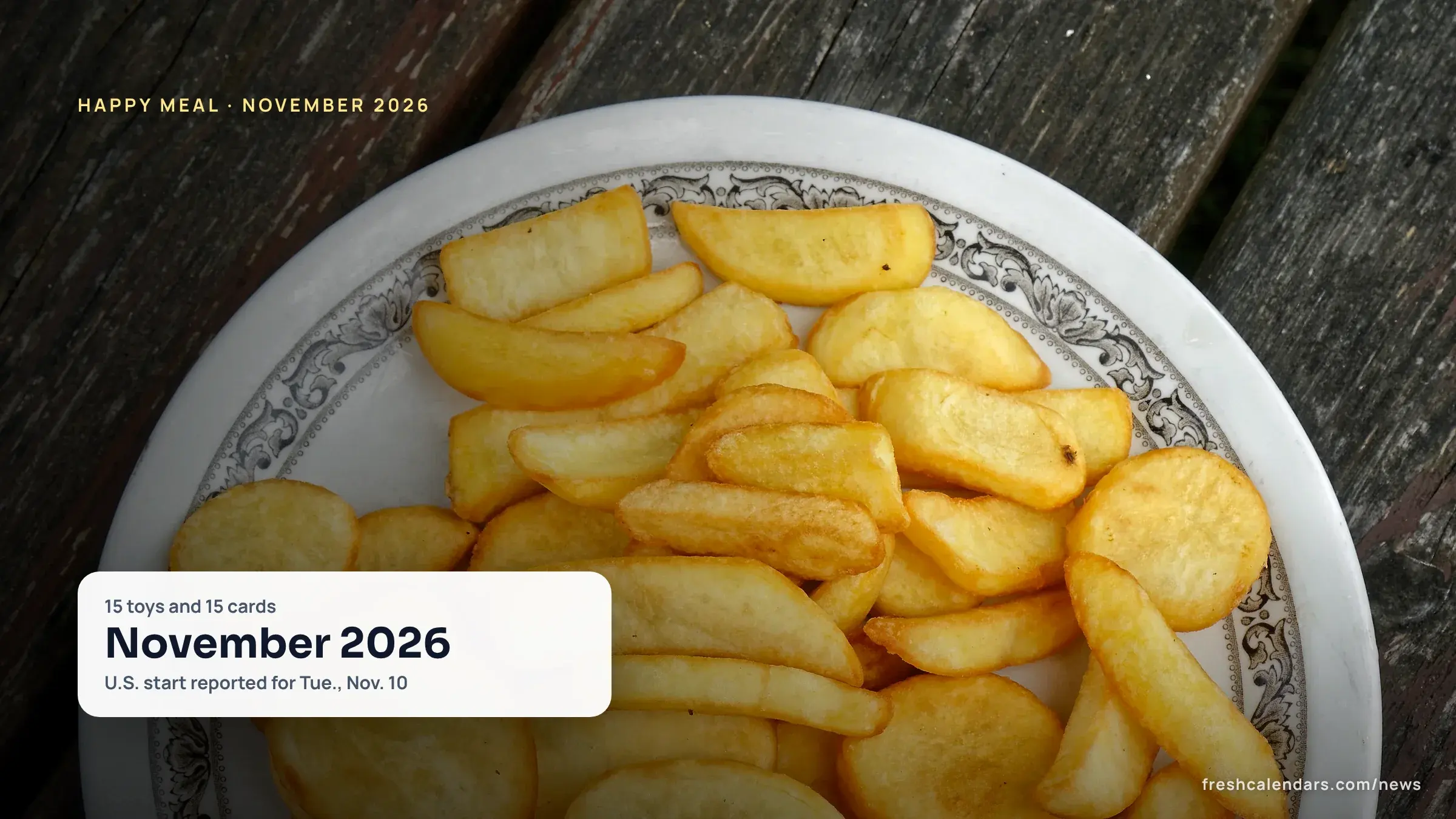 McDonald's Pokémon Happy Meal 2026 story: a plate of golden fries, a generic file photo with no brand