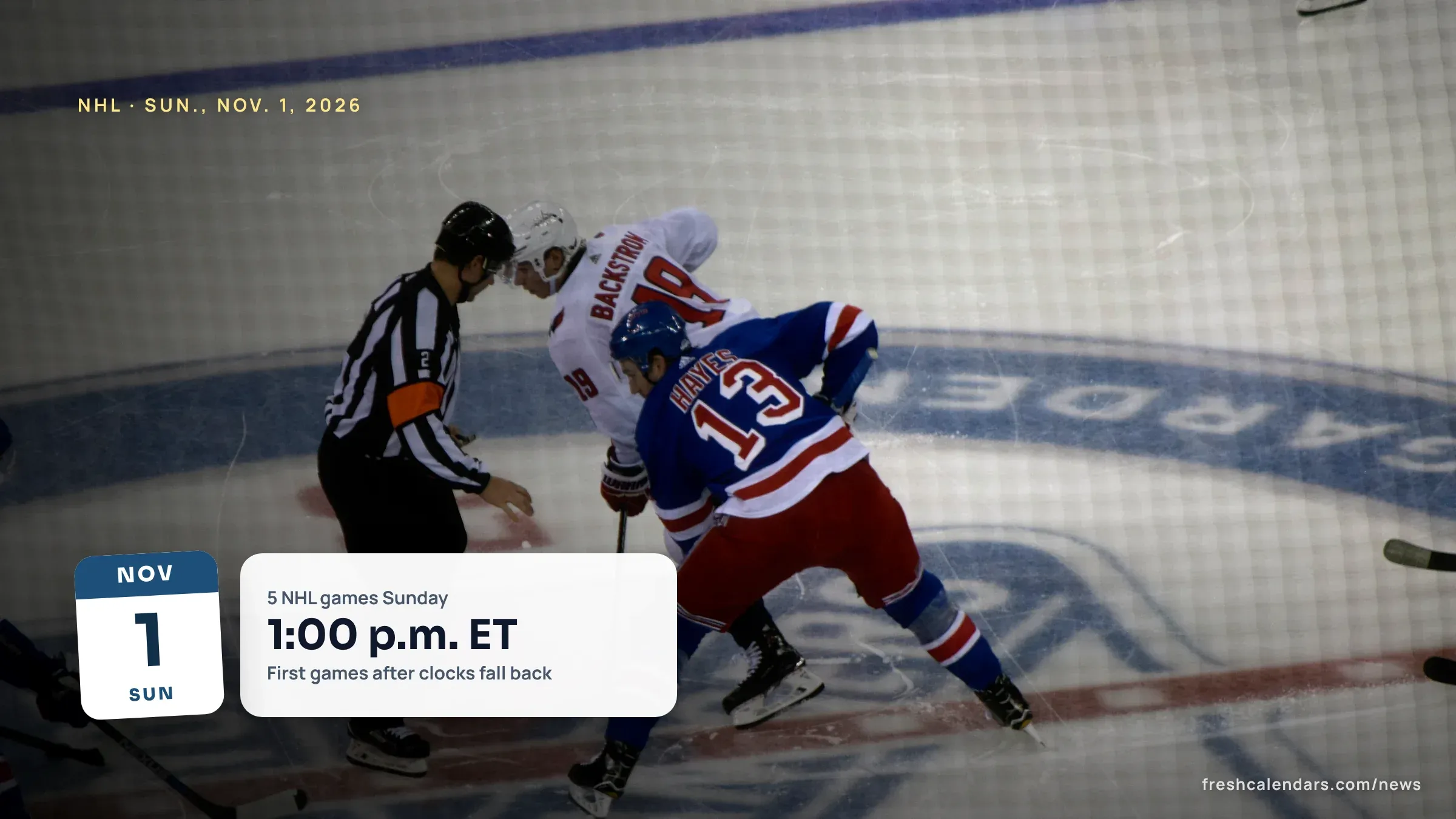 New York Rangers playing the Washington Capitals, a file photo for the NHL games today on Nov. 1, 2026