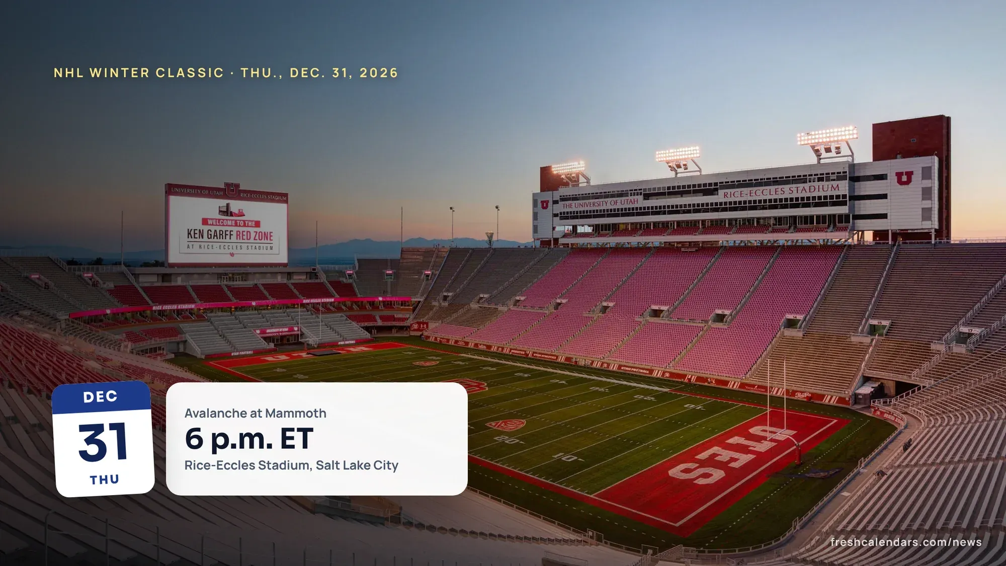 Rice-Eccles Stadium in Salt Lake City, site of the NHL Winter Classic 2027 on Dec. 31, 2026