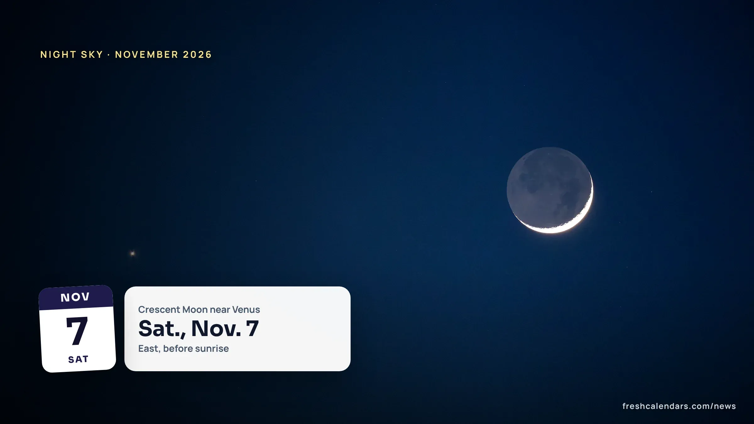 Planets visible in November 2026: the Moon and Venus close together in the sky, in a NASA photo of an earlier Moon and Venus conjunction