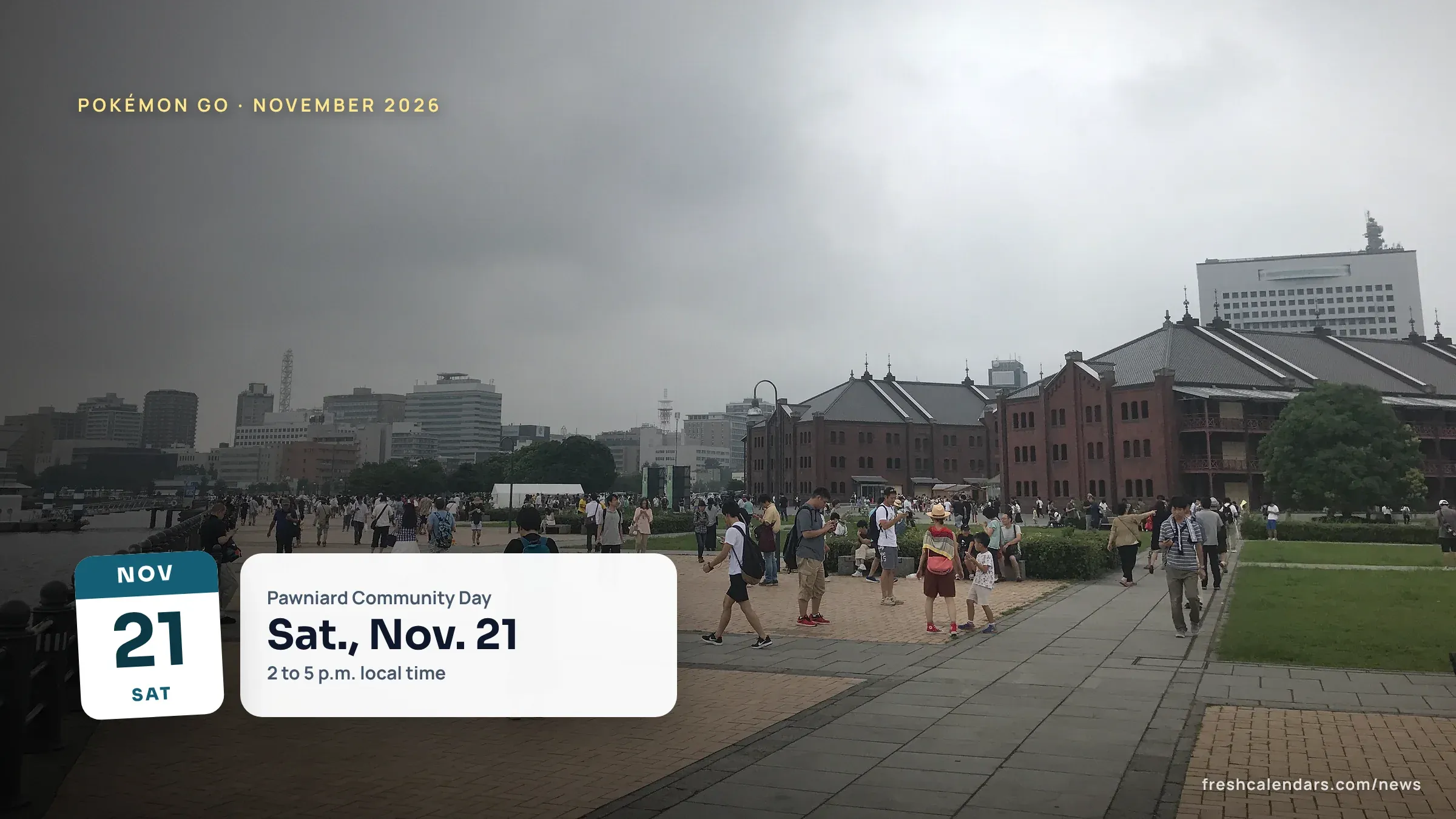Pokémon GO players in a park holding phones, a file photo for Pokémon GO events November 2026