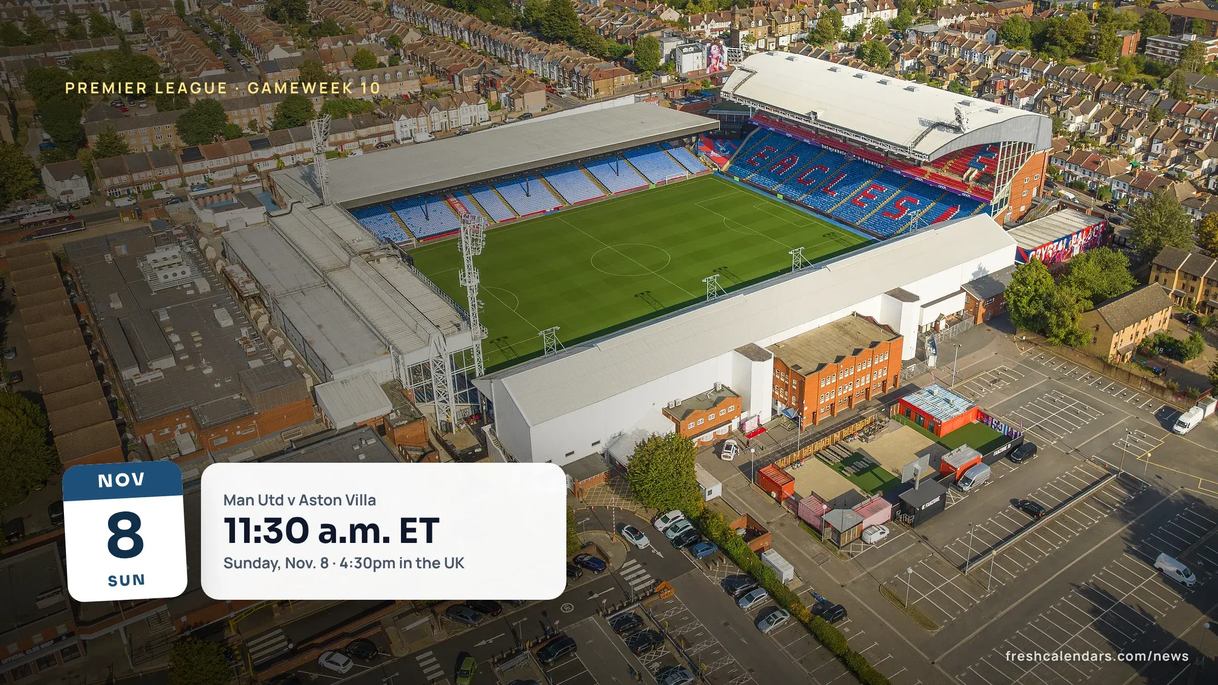 Premier League fixtures for Gameweek 10: aerial view of Selhurst Park, where Crystal Palace host Liverpool